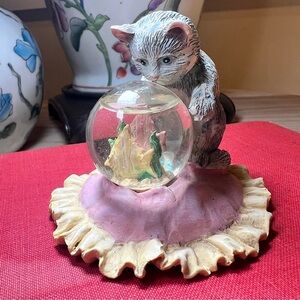 Vintage Cat with Fishbowl Figurine & Globe